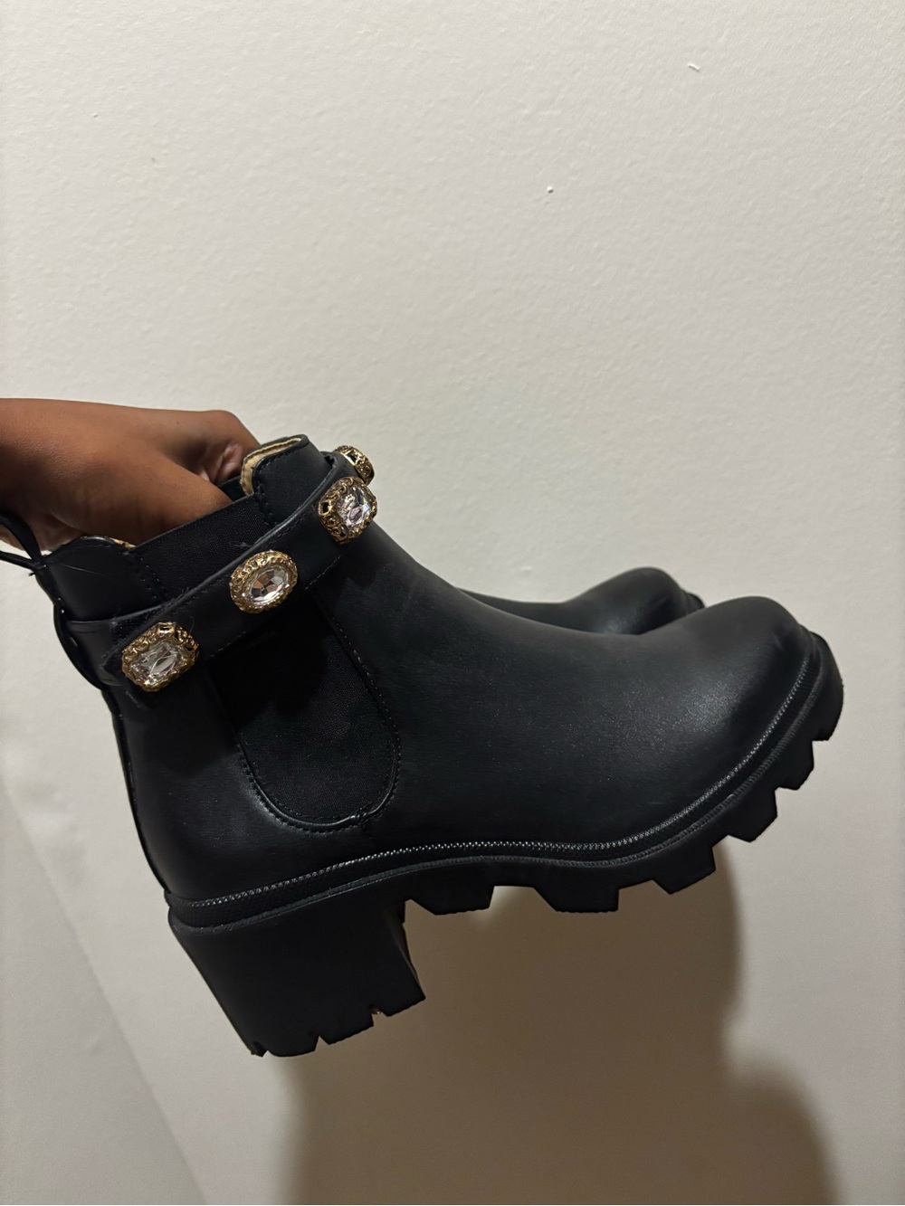 Steve Madden Black Jewel-Strap Chunky Chelsea Boots
